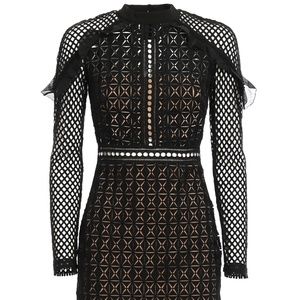 Self-Portrait Nude Lining Geometric Mini Dress